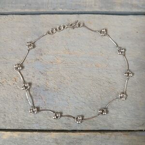 Vintage Sterling Silver Wavy Bar Beaded Anklet